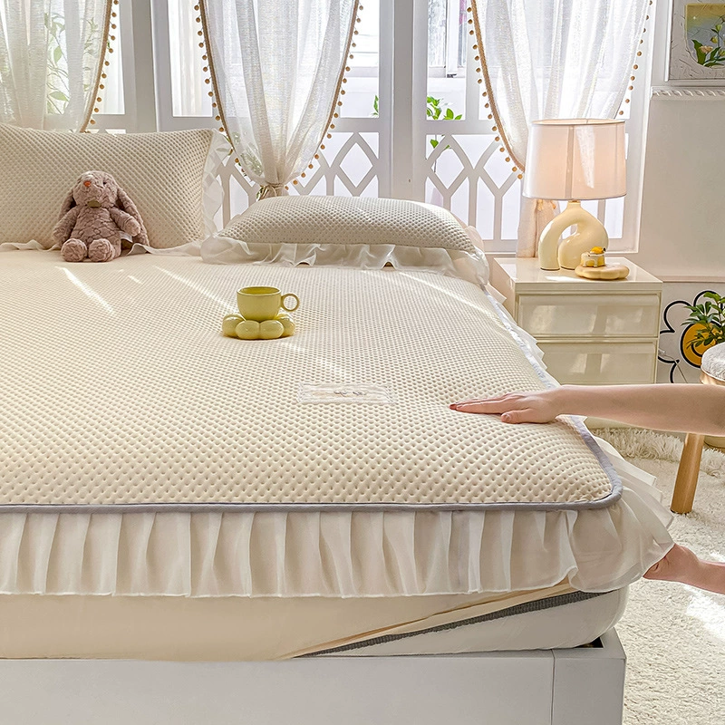 冰羽 2025 New Waffle Cool Lace Fitted Sheet and Mat Set Fitted Sheet