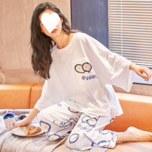 全棉睡衣女夏季纯棉七分袖可外穿公主风时尚春秋家居服套装韩