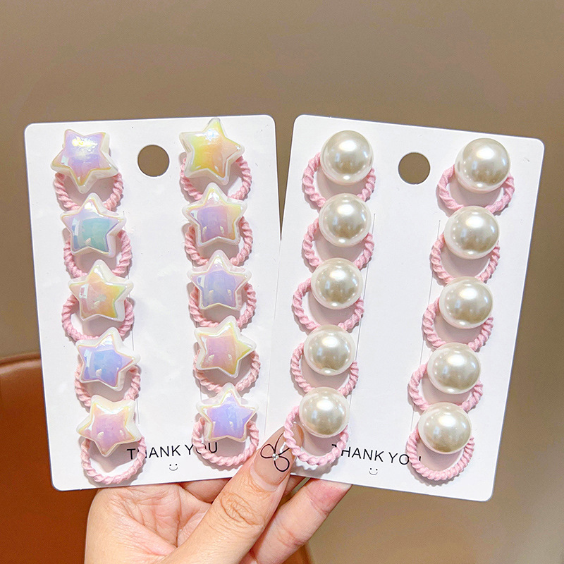 Ligas para Cabello para Niñas con Perlas de Tela Alta Elasticidad, No Daña el Cabello para Niñas