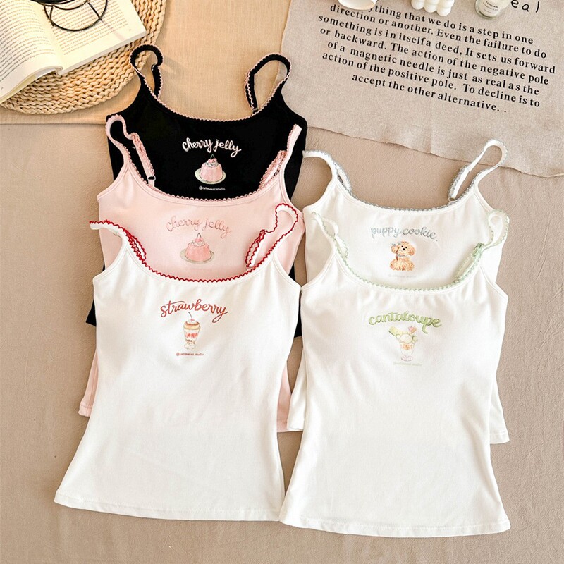 Sweet bear print camisole for women, summer, with chest pads, slim fit, versatile, bow-tie sleeveless top Sweet bear print camisole for women, summer, with chest pads, slim fit, versatile, bow-tie sleeveless top