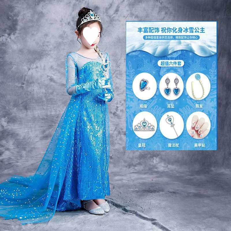 氷と雪のプリンセスドレス女性の夏のラブストーリー新しいドレスアイシャスカート夏アイシャスカート女の子の夏のドレス|undefined