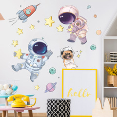 Cute starry sky stickers children's room decoration background self-adhesive wallpaper astronaut rocket star wall sticker star show