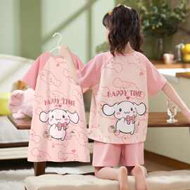 新款宝宝睡衣短袖套裙2026夏季中大童薄款儿童卡通女童家居服套装