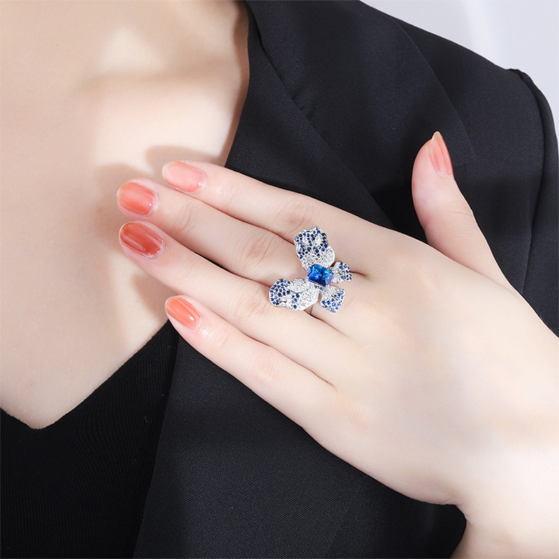 Fashion Butterfly Brass Inlay Zircon Rings 1 Piece