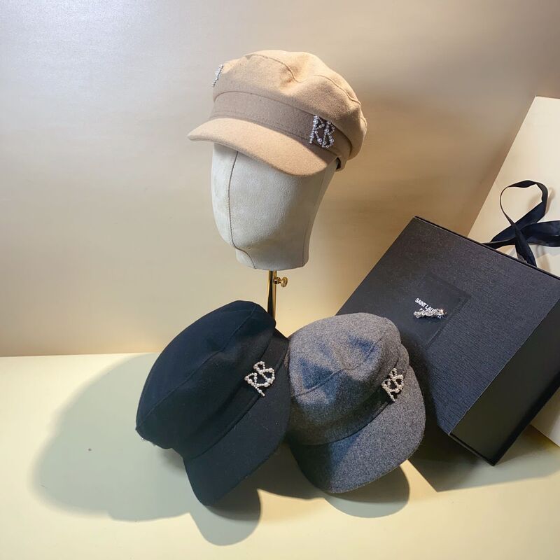 Auchan Navy wind Pearl RB full-line woolen cotton linen newsboy cap outdoor outing fashion Navy cap tide