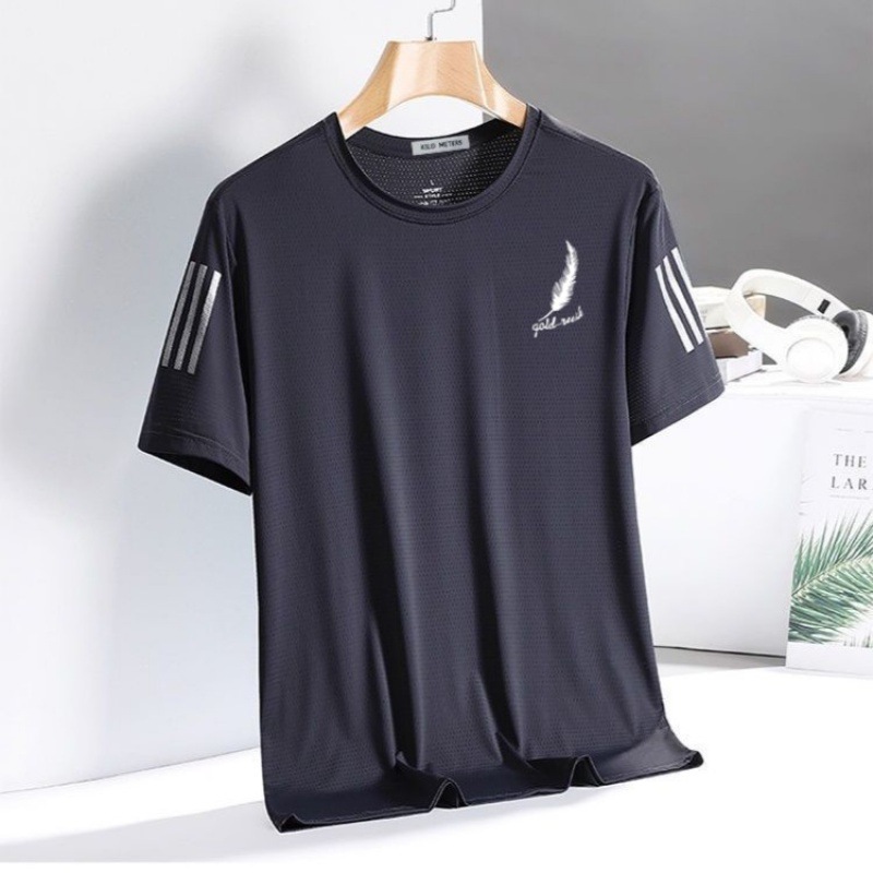 夏の男性の氷糸半袖tシャツ男性のゆるい丸首半袖tシャツの大きいサイズはシンプルで、速乾性の上着に合わせています。|undefined