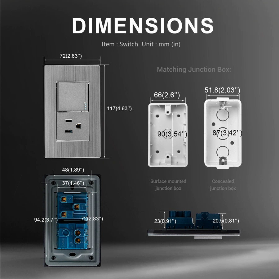 South American series stainless steel panel one-switch American flat 3-hole socket one-open single and double control 16A 250V