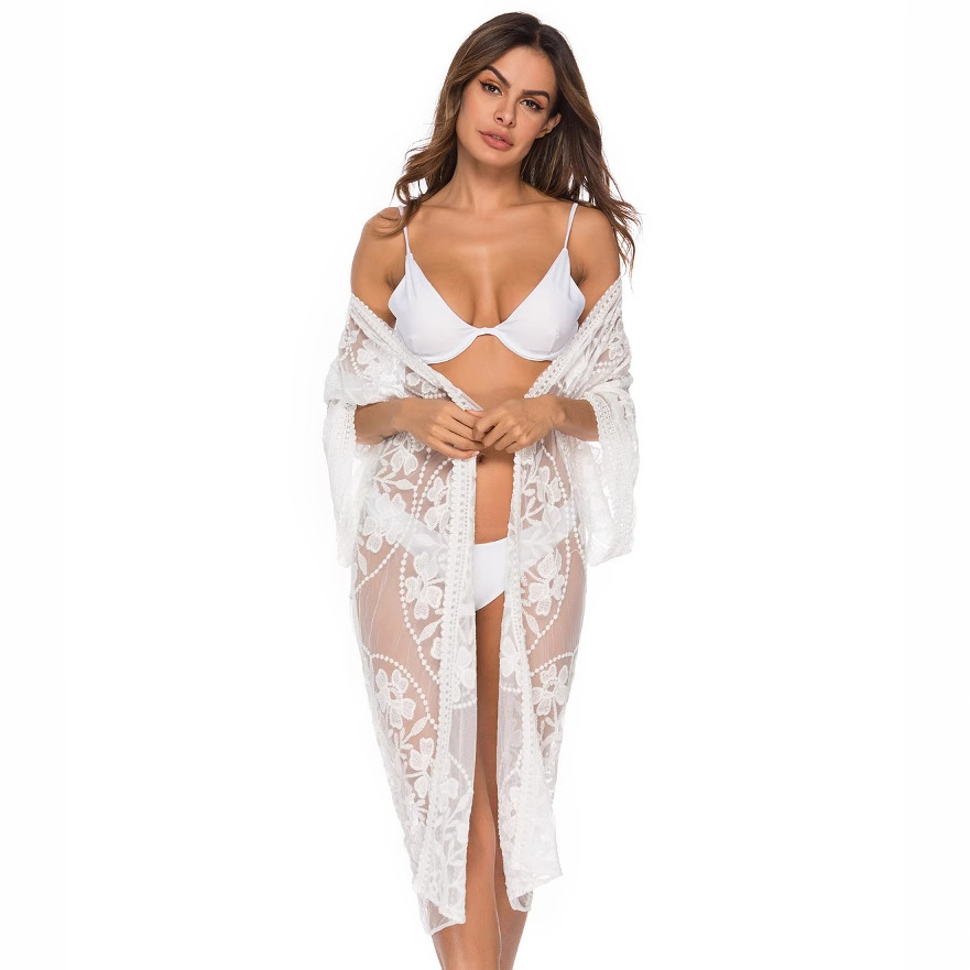 Cruz-Frontera de encaje de las mujeres bikini exterior cardigan estilo fiesta playa blusa sol protección ropa