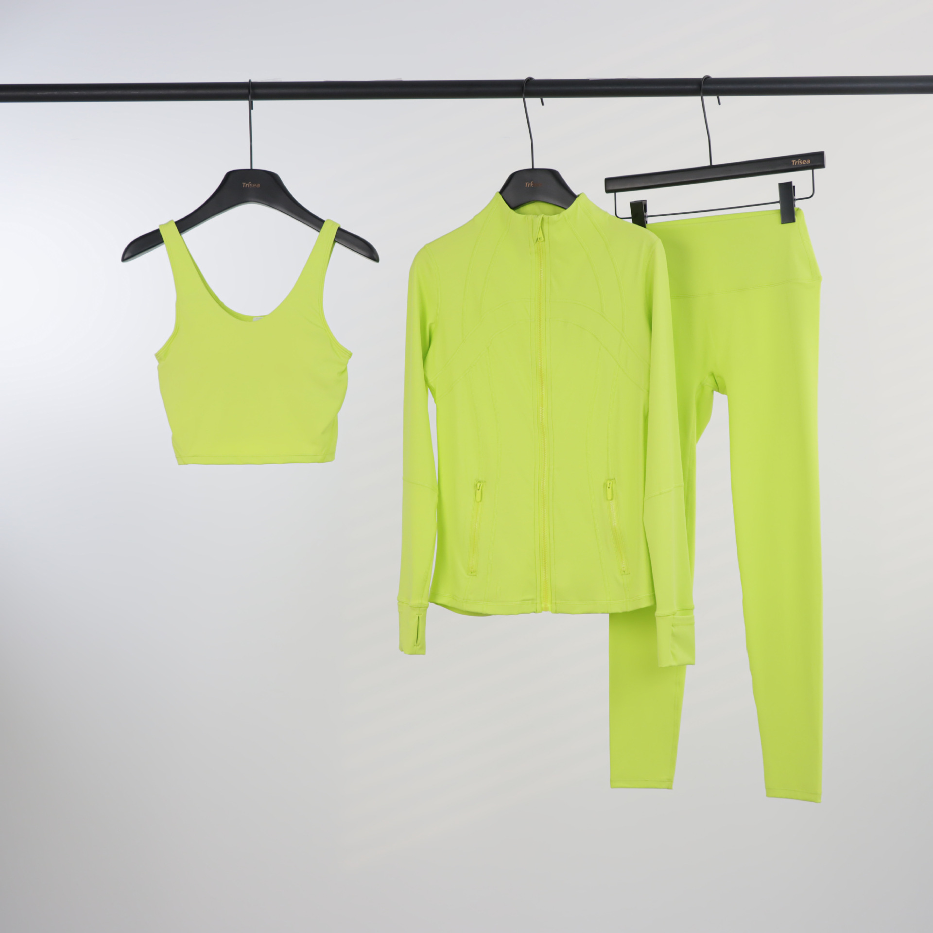 Conjunto de yoga LULU de tres piezas: chaqueta, camiseta sin mangas con cuello en U y leggings de cintura alta para mujer.