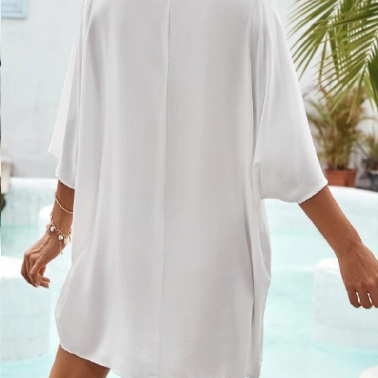 2025 cross-border europeas y estadounidenses ropa de mujer gancho de mano pura flor mosaico de playa suelta bikini camiseta vestido de mujer