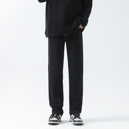 Black jeans for men, autumn and winter casual straight-leg pants, high street, Insta trendy brand, versatile, loose, floor-length pants