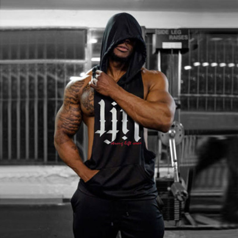 Summer Pullover Hooded Sports Fitness Basketball Training Waistcoat Chop Sleeve Vest Loose Men's Sleeveless T-shirt Hoodie