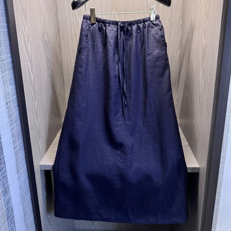 亚麻字母长袖薄款衬衫半身裙套装女2025夏翻领衬衣裙子防晒两件套|undefined