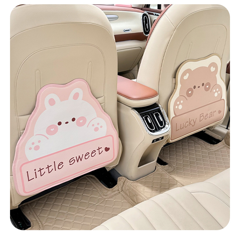 Creative Multifunctional Car Storage Anti-Kick Pad Cartoon Bear and Rabbit Anti-Kick Pad Leather Anti-Dirty and Wear-Resistant Seat Back Protection Pad