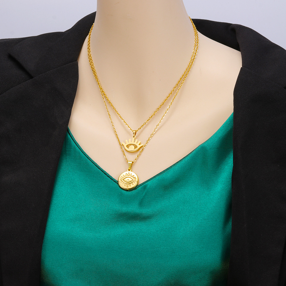 Simple Style Printing Stainless Steel Gold Plated Layered Necklaces 1 Set