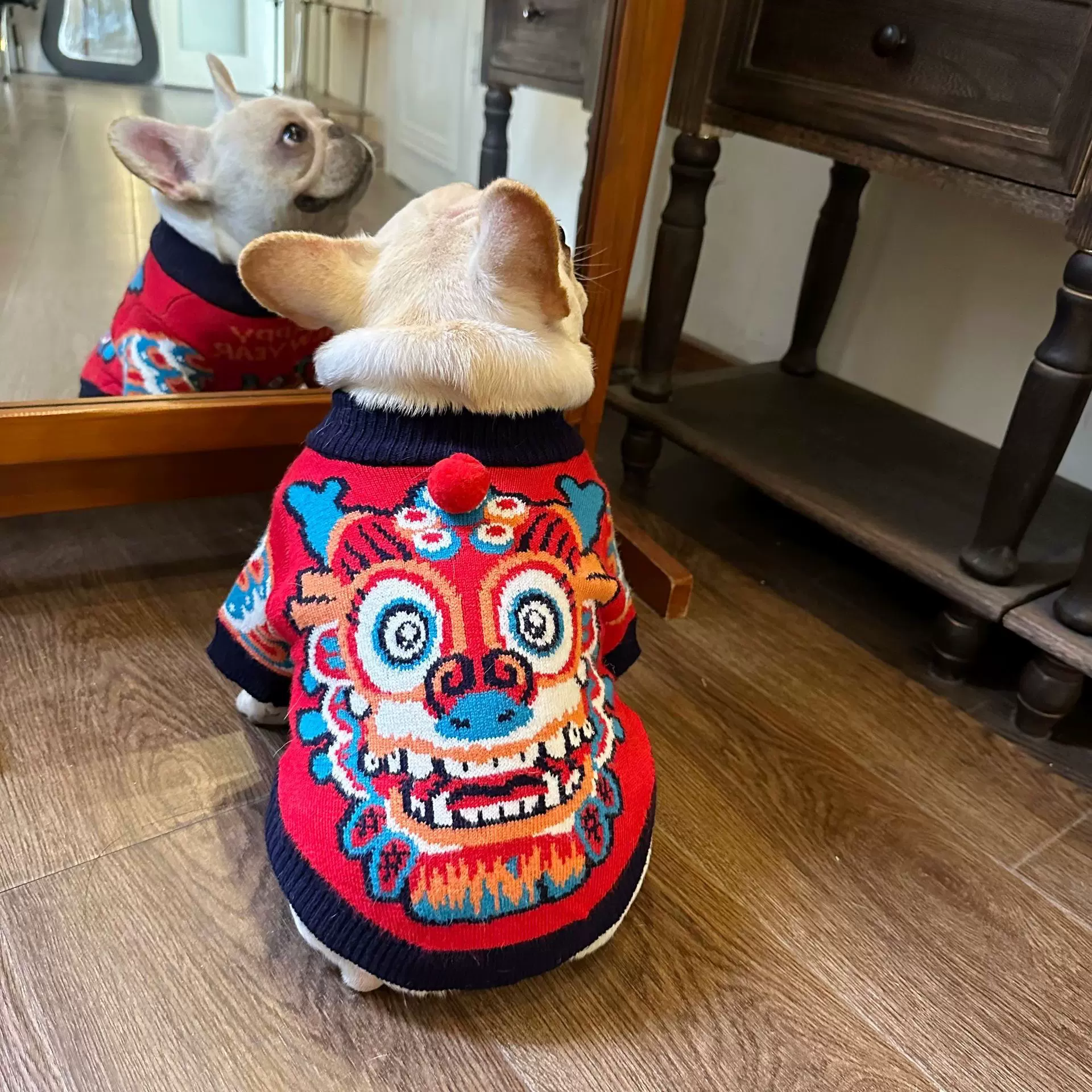 狗狗新年衣服狗狗猫咪针织毛衣加厚法斗比熊过年喜庆服装工厂现货