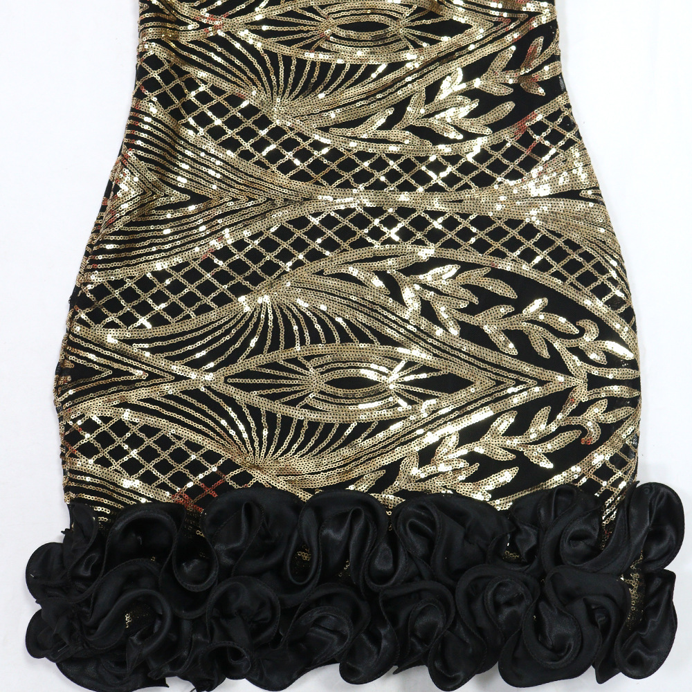 Sexy Women Clothing Tube Top V neck Sequ Flounce Dress