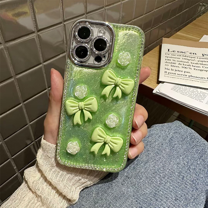 thumbnail image 1 of Green TPU Anti Fall Phone Case with Bowknot Design for iPhone 7 to 14 Series, 1 of 5