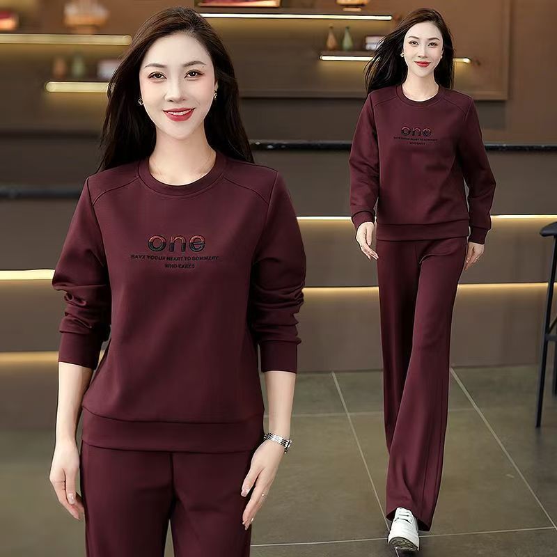 2025 Autumn and Winter New Casual Sportswear Suit, Plus Size Women's Slimming Sweatshirt and Long Pants Two-Piece Set for Middle-Aged and Elderly Mothers