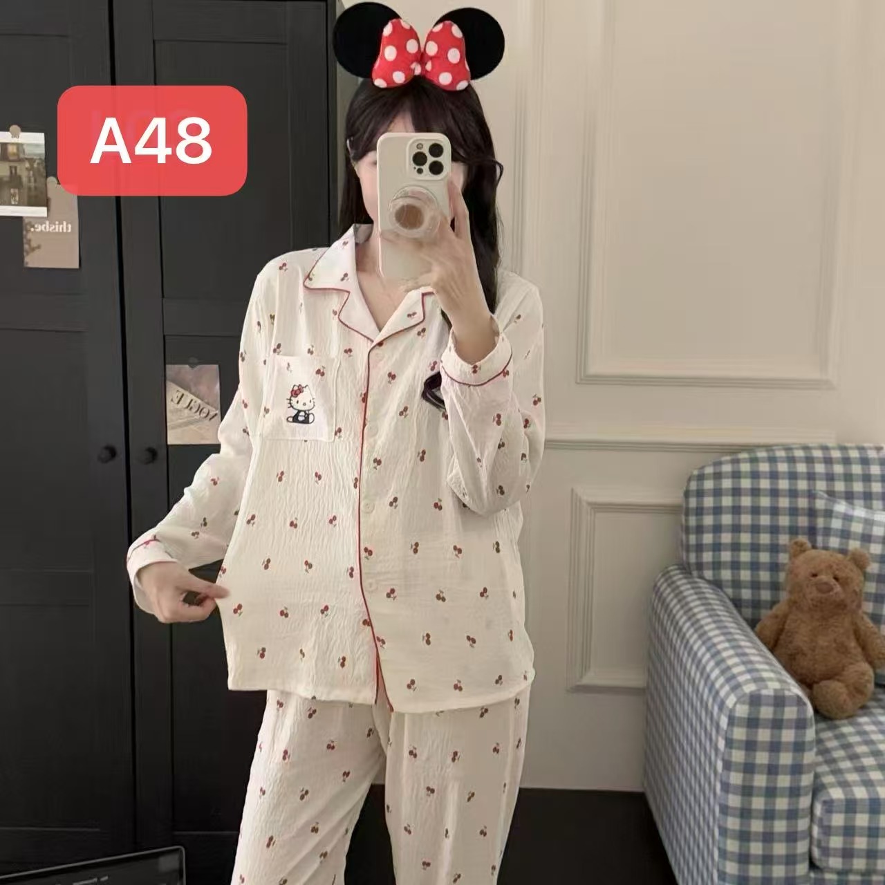 Algodón nublado al por mayor transfronterizo nuevo pijama de niña pantalones de manga larga delgados dulces dibujos animados impresión de ropa para el hogar set