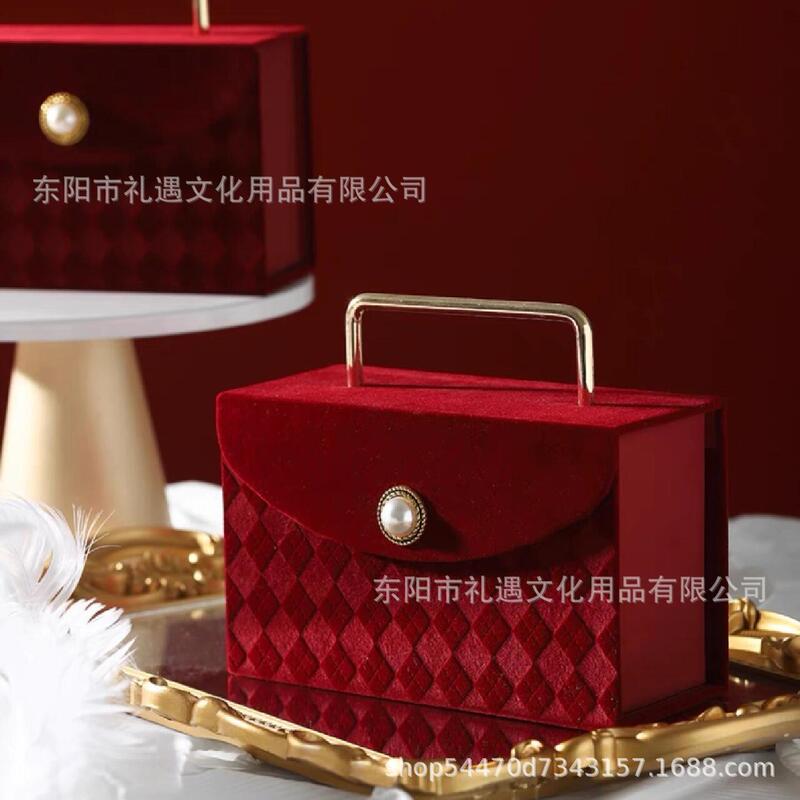小红书同款 珍珠手提伴手礼盒翻盖丝绒盒订婚结婚送礼婚庆喜糖盒|undefined