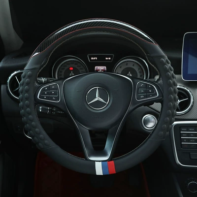 Steering wheel cover carbon fiber stitching three-dimensional wave - black-38cm