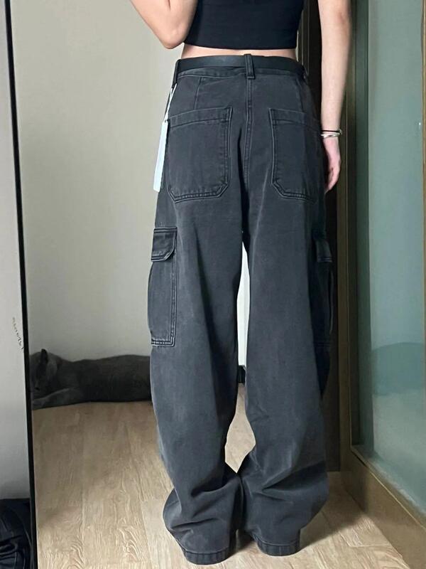 美式工装牛仔裤女秋季高腰2025年新款ins潮设计感小众阔腿拖地裤|undefined