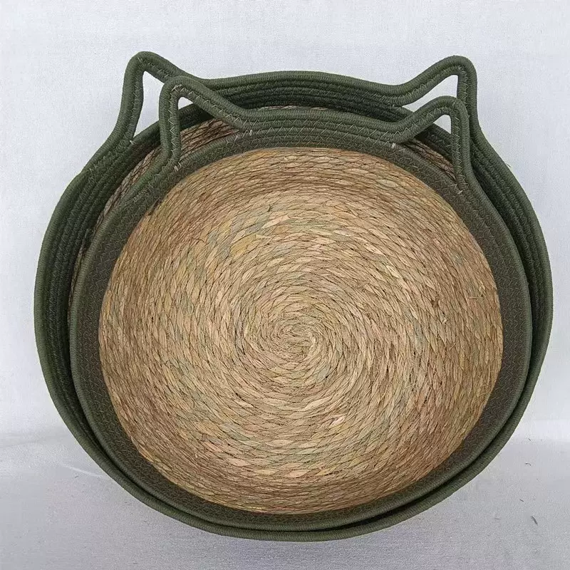 批发草编猫窝 手工藤编夏季四季通用可拆洗圆形猫抓板宠物用品