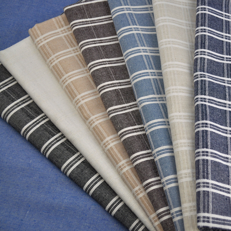 厂家现货批发 涤棉麻混纺布艺 提花格子布料服装面料鞋帽桌布 013