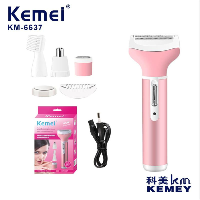 Dispositivo de depilación Kemei transfronterizo KM-6637, recortador de vello nasal, recortador de cejas, afeitadora lavable cuatro en uno, dispositivo de depilación.