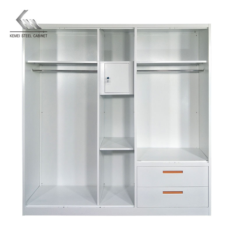 Aldehyde-Free Steel Wardrobe Bedroom Children's Room Rental Room Wrought Iron Large Wardrobe with Drawers Supply Chain Factory Supply Clearance