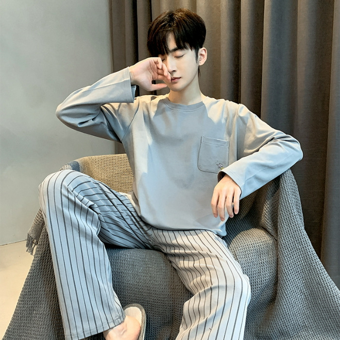 2023 Otoño e Invierno pijamas hombres con cuello en V manga larga traje suelto casual juventud hogar desgaste simple Traje a cuadros