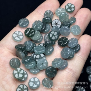 天然翡翠蓝水双面雕工9mm转运花散珠批发 diy饰品手链耳坠玉配件