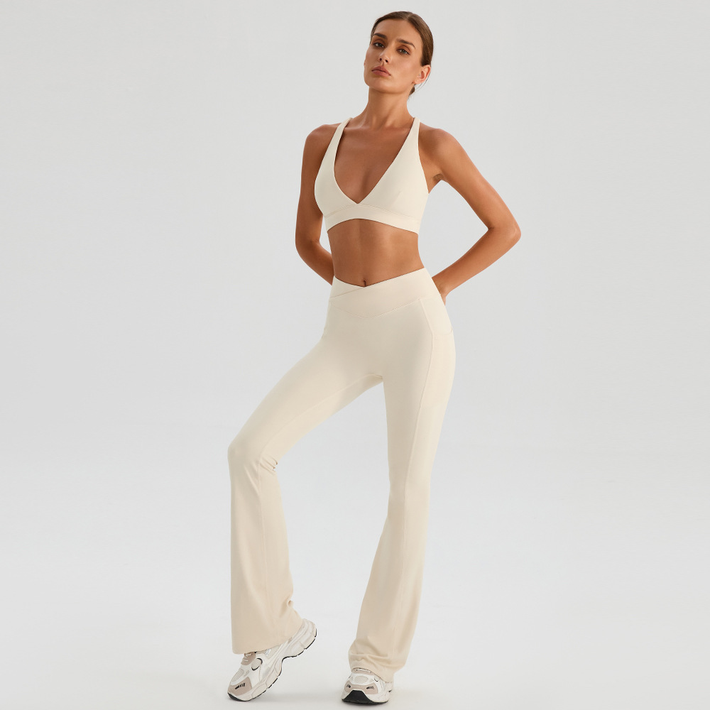 Europa y los Estados Unidos nubes sensación de yoga conjunto hueco hermosa ropa de yoga apretada al aire libre carrera deportiva acondicionamiento físico micro bocina ropa de abrigo
