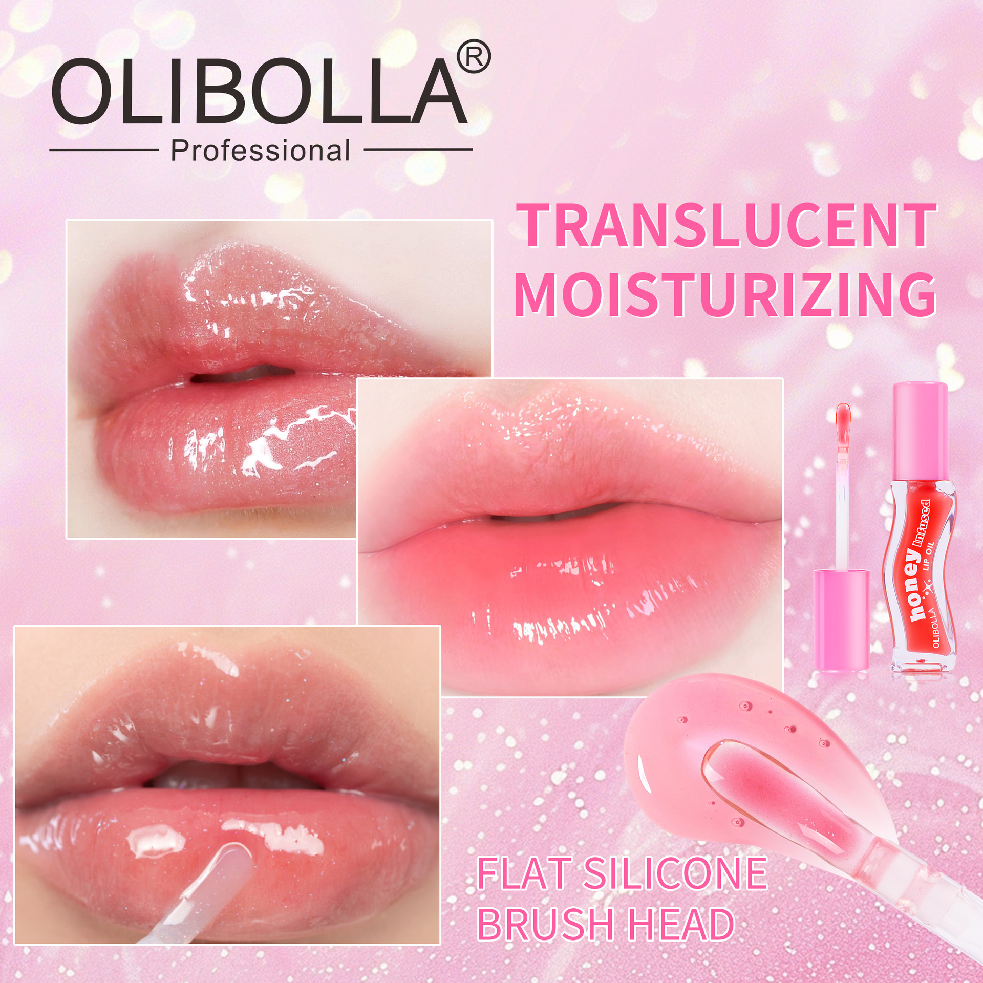 Brillo Labial de Gel con Espejo de Cristal OLIBOLLA, Aceite Labial Antiadherente, No se Desvanece Fácilmente, Brillo Labial al por Mayor, Brillo Labial Voluminizador