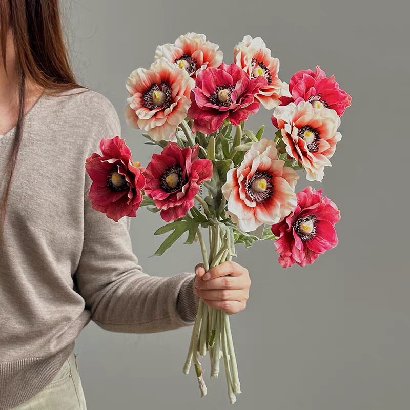 Oil Painting Anemone Artificial Flower Photography Props Vintage Color Series Decorative Floral Art European Style Fake Flowers Light Luxury Table Flowers