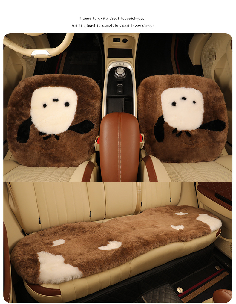 Pure wool car cushion single piece winter fur integrated three-piece car cushion warm plush seat cushion rear row strip