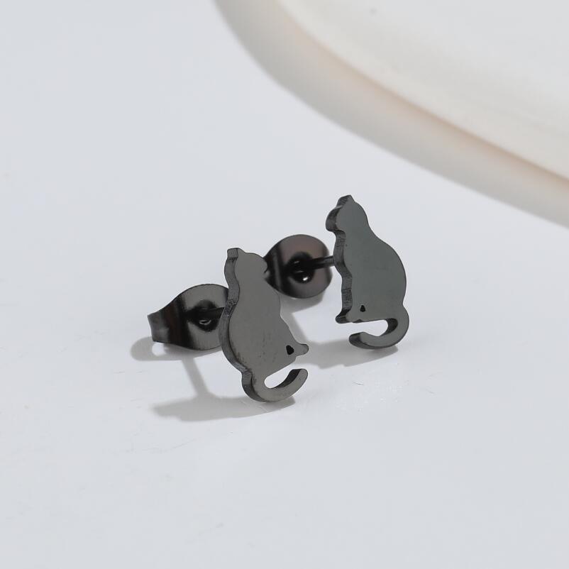 Fashion Cat Titanium Steel Plating Ear Studs 1 Pair display picture 3