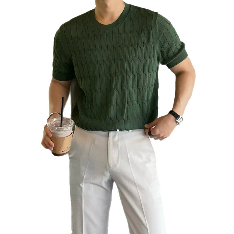 Herren-Poloshirt in schmaler Passform, koreanischer Stil, einfarbig, lässiges Kurzarm-Top, trendiges Strickoberteil für den Sommer_voghion.com