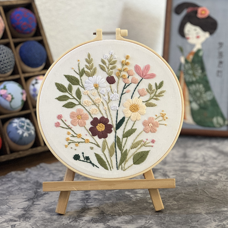 Flores simples y plantas nuevos productos bordados diy flores colgar pintura Lu bordado material de tela artesanal paquete de pintura creativa en inglés