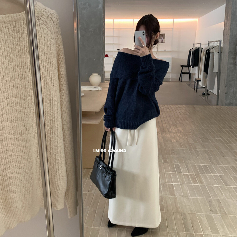 imiss2025秋季新款松紧腰抽绳绑带半身裙女后开叉筒裙显瘦裙子|undefined