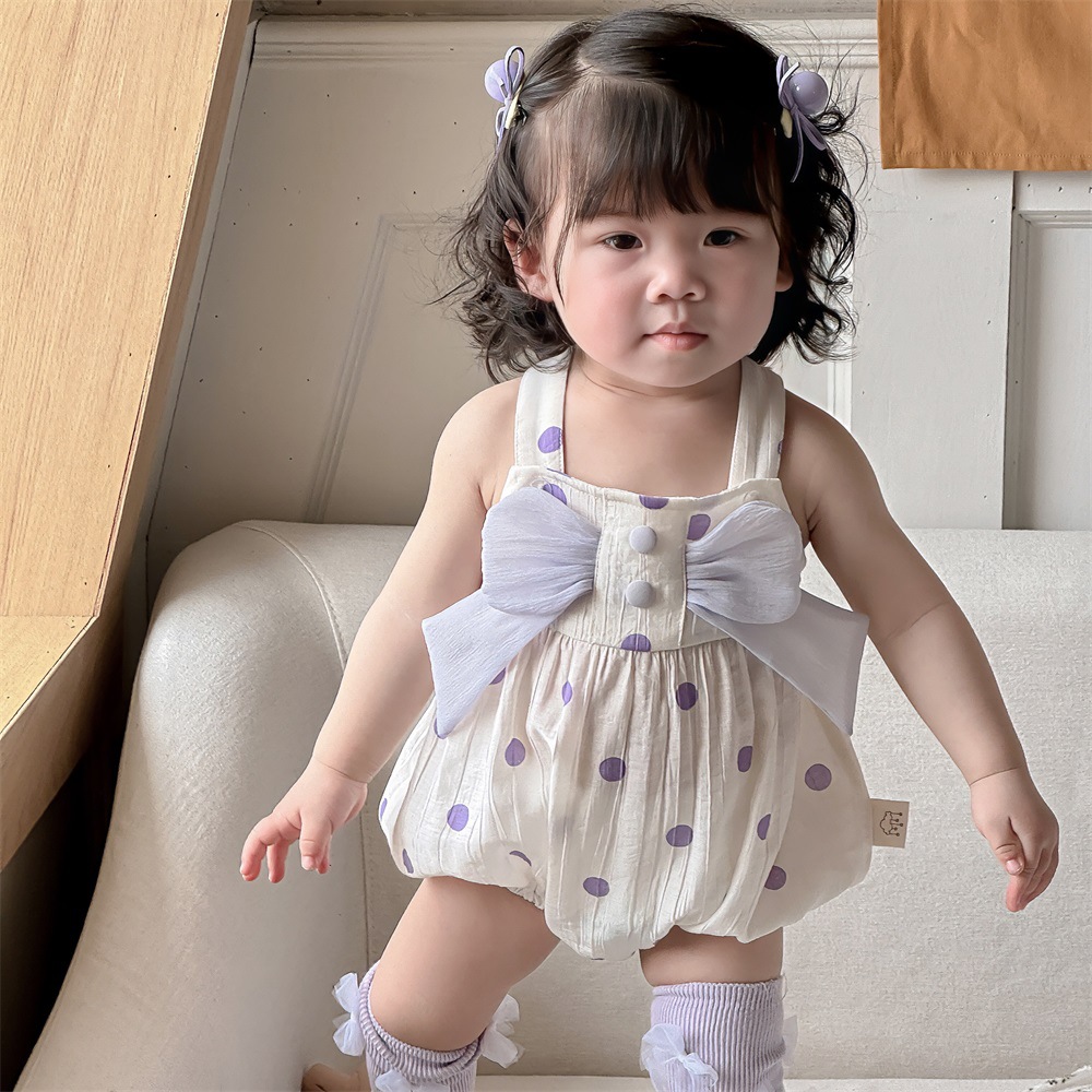 Verano Corea del Sur diseño de nicho ropa para bebés ropa para niños púrpura de alta gama lazo de bebé cabestrillo sin mangas traje de escalada
