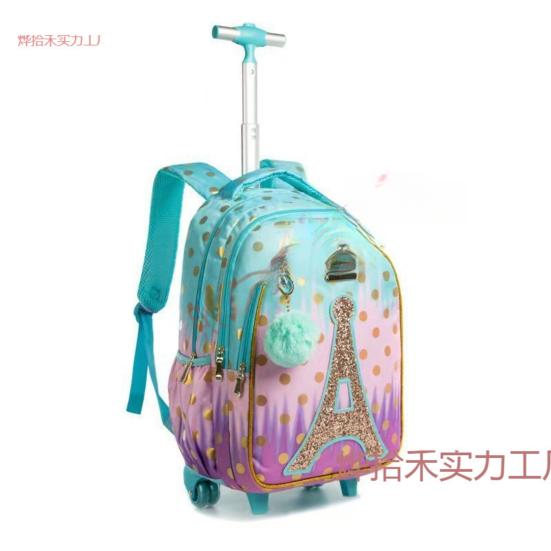 Una pieza de torre brillante bolsas escolares de estudiantes de primaria bolsas de tirón de tres piezas para reducir la carga y respirar para niños y niñas dobles