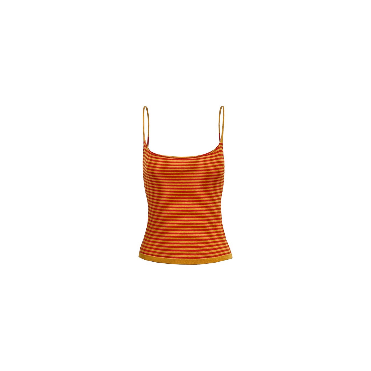 Original Fine-Striped Orange Camisole with Side Breast Coverage, Large Neckline, Stretchy, Slim-Fit, Flattering Short Tank Top, Cool for Summer