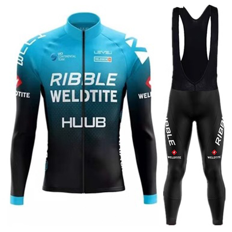 Cross-Border Winter Huub Fleece Cycling Jersey, Bicycle Fleece-Lined Thermal Wear, Tour De France Long-Sleeve Set