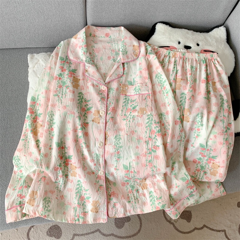 2025 Internet Celebrity Autumn and Winter New Style Cloud Cotton Lapel Double Cardigan Cartoon Cute Long-Sleeved Women's Pajamas Women's Home Clothes 2025 Internet Celebrity Autumn and Winter New Style Cloud Cotton Lapel Double Cardigan Cartoon Cute Long-Sleeved Women's Pajamas Women's Home Clothes