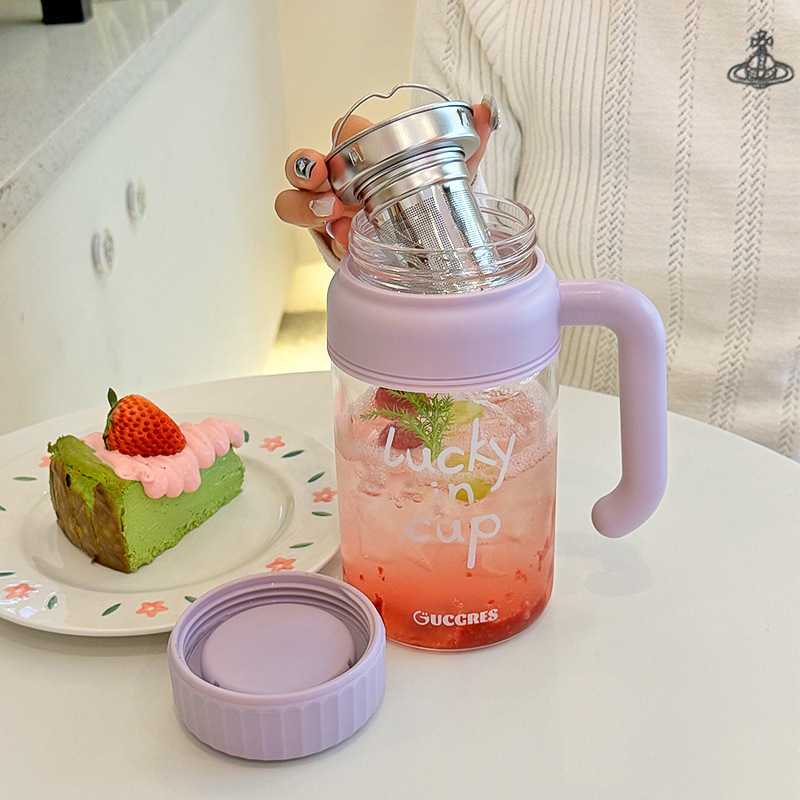 简约玻璃水杯大容量咖啡杯夏季便携女生办公室高颜值杯子|undefined