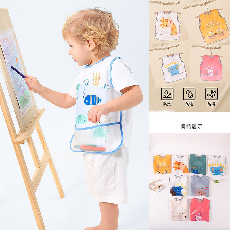 Baby Smock Cartoon Breathable Waterproof Infant Apron Children's Protective Clothing Bib Reverse-Wear Eating Clothes Extra Large Size Supplementary Food