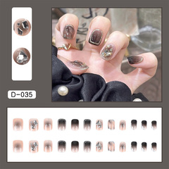 Champagne gradient stained short wearable nail with flash water drill phototherapy nail fake nail sticker finished nail nail piece