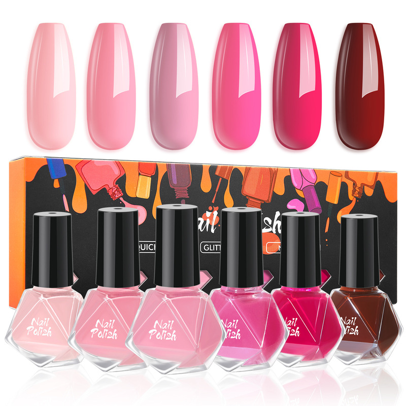 Amazon 6 Color suit Nail Polish Wholesale Red Brown Luminous Free Baking Quick Dry No Odor Nail Art DIY